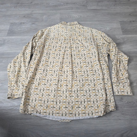Woolrich Fish Print Button Up Long‎ Sleeve Outdoor Shirt Beige Size L - Picture 5 of 5